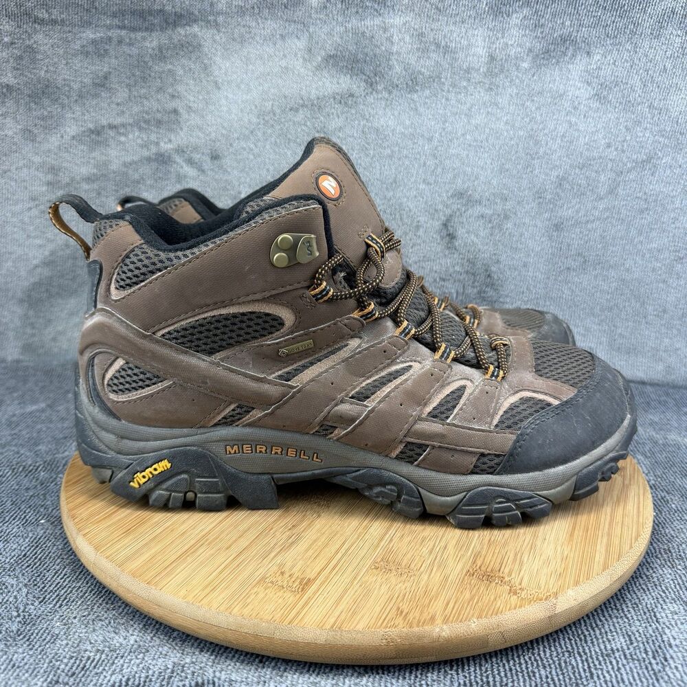 Merrell Boots Mens Size 12 Brown Leather Waterproof Hiking Trail Vibram J06063